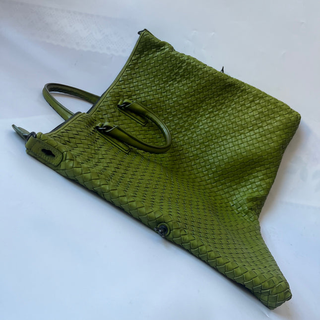 Bottega Veneta Maxi Convertible Tote Bag Hobo Green Leather Two-way Carry 52cm