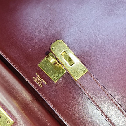 Hermes Kelly 32 Sellier Burgundy Box Leather Gold HW 1987
