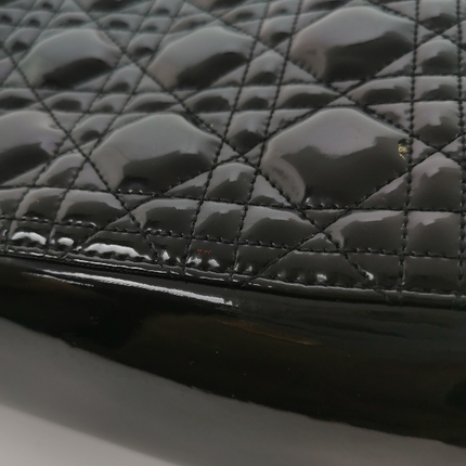 Lady Dior Medium Black Patent Leather Handbag with Silver Hardware