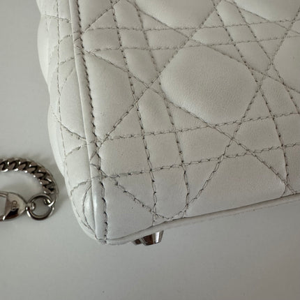 Lady Dior Mini White Lambskin Leather Silver HW Chain Strap 2018