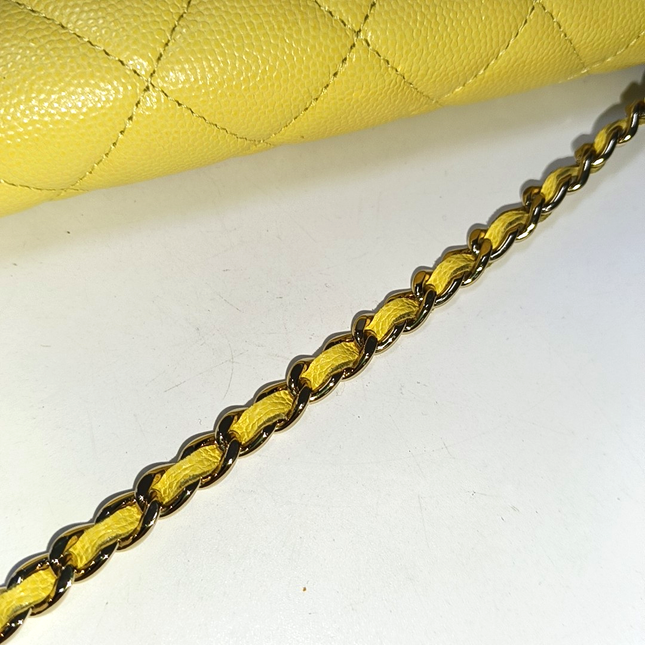 Chanel Wallet on Chain Classic Flap Yellow Caviar Leather Gold Hardware