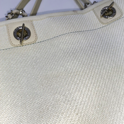 Chanel Deauville Tote Light Blue Denim Leather Trim Small 32cm