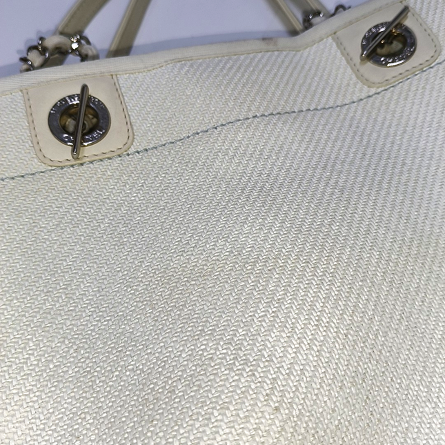 Chanel Deauville Tote Light Blue Denim Leather Trim Small 32cm