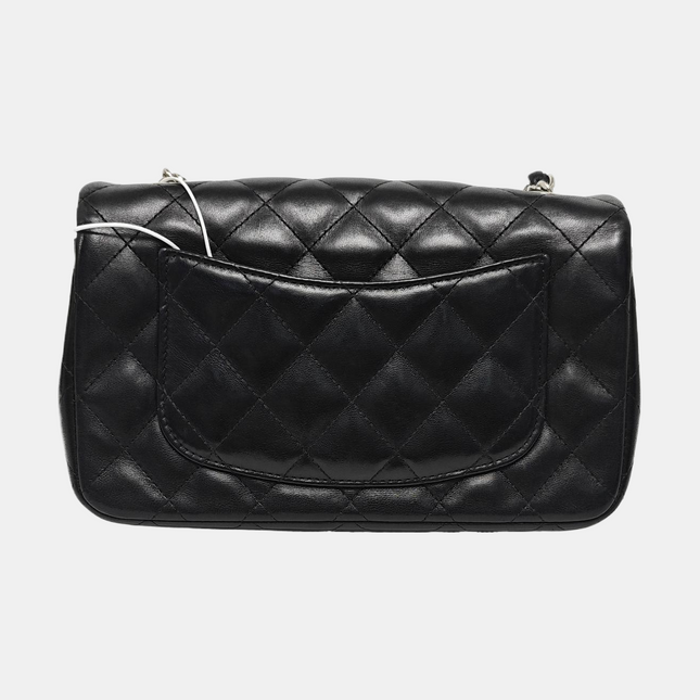 Chanel Classic Flap Mini 2014 Black Lambskin Camellia Charms Silver Hardware