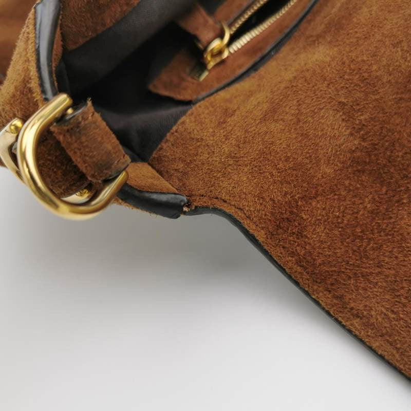 Fendi Baguette Selleria Suede Leather Crossbody Bag Medium Caramel Tan