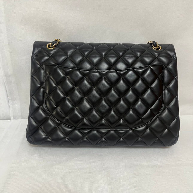 Chanel Classic Flap Maxi 2011 Black Lambskin Leather Double Flap with Gold Hardware