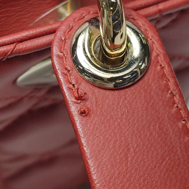 Lady Dior Small My Abcdior Red Lambskin Cannage Leather Gold Hardware