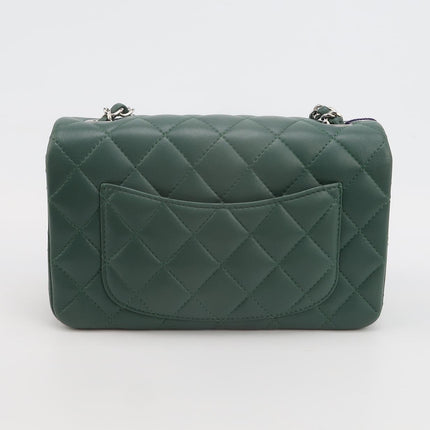 Chanel Classic Flap Mini Rectangular 2019 Green Lambskin Leather Silver Hardware