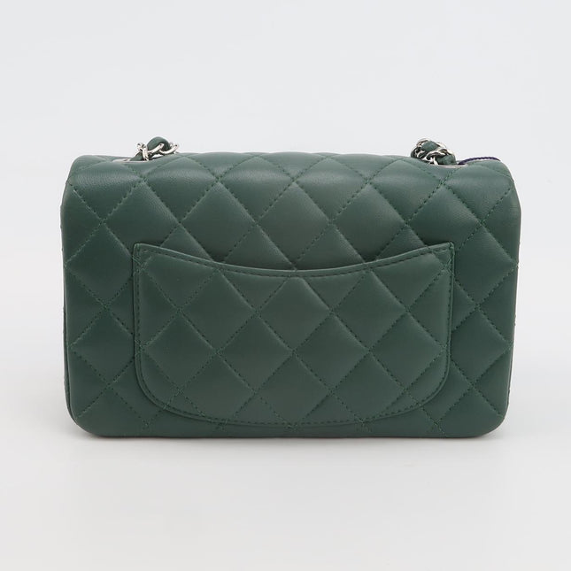 Chanel Classic Flap Mini Rectangular 2019 Green Lambskin Leather Silver Hardware
