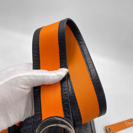 Dior Flight Medium Black Oblique Monogram Orange Strap Shoulder Bag