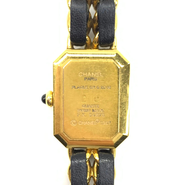 CHANEL 1987 Vintage PREMIERE Watch Medium Black Leather and 24KT Yellow Gold Plated