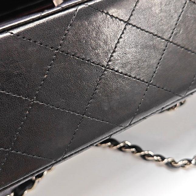 Chanel Timeless Classic Flap Medium 2014 Black Lambskin Leather Silver Hardware