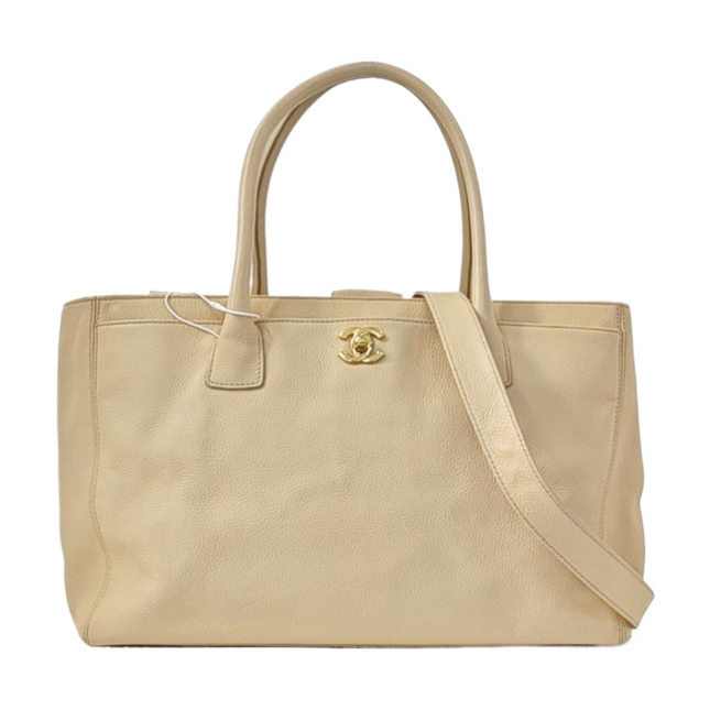 Chanel Cerf Executive Medium Beige Leather Handbag with Strap 35cm-Luxbags