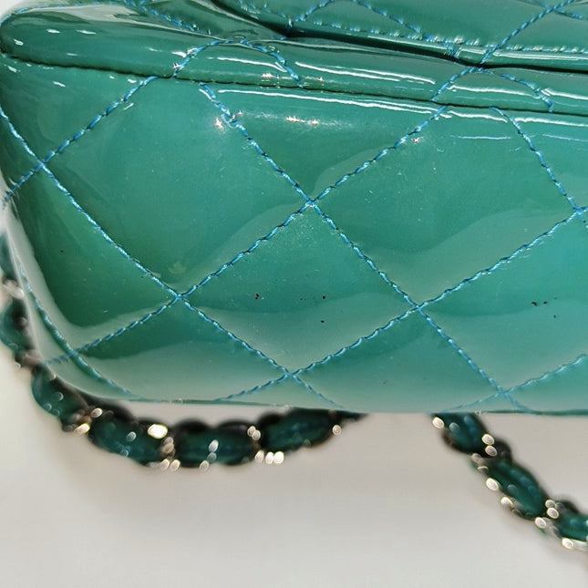 Chanel Classic Flap Rectangular Mini Blue Patent Leather Silver Hardware