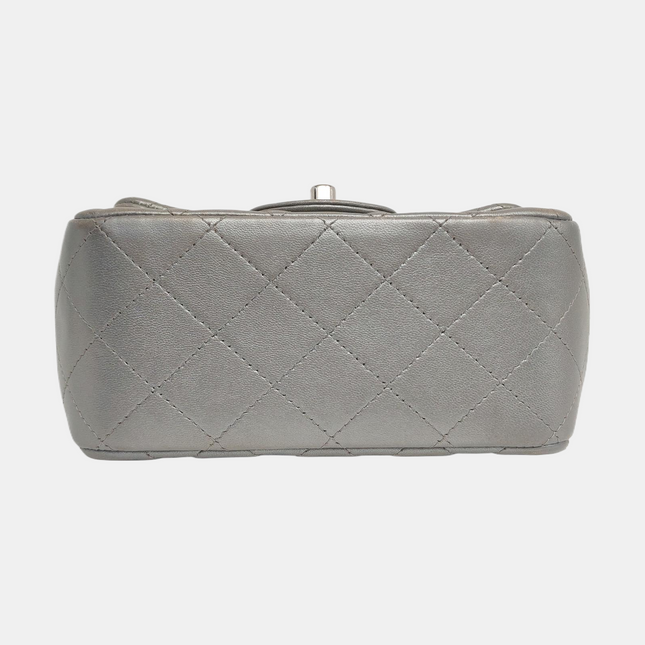 Chanel Classic Flap Mini Square Silver Lambskin Leather