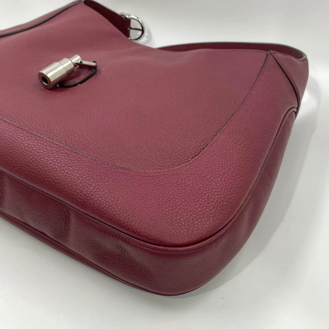 Gucci Jackie 1961 Burgundy Large Pebbled Leather Shoulder Bag with Strap