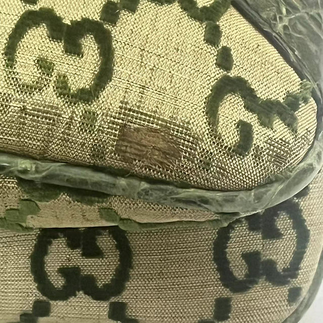 Gucci Jeweled Dragon Bag Green Crocodile and GG Velvet Bamboo Chain Strap Shoulder Bag