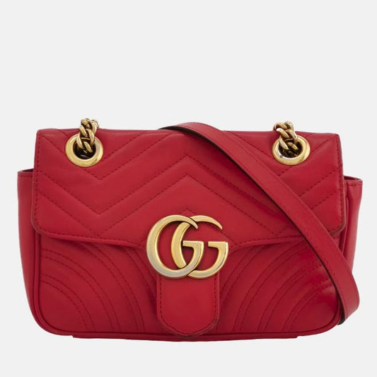 Gucci Marmont Mini Flap Red Leather Handbag-Luxbags