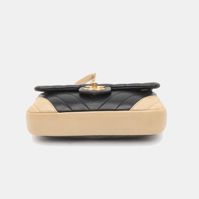 Chanel Small Bicolor Chevron Lambskin Single Flap Bag Black and Gold, 2014-15