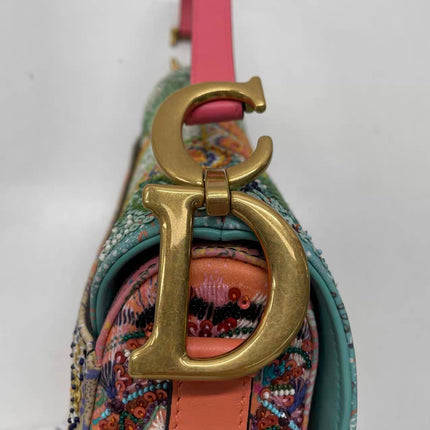 Dior In Lights Saddle Medium Multicolor Beads and Calfskin Leather Shoulder Bag