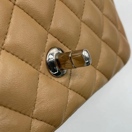 Chanel Classic Flap Rectangulaire Mini Cuir d'Agneau Beige Métal Argenté 2018