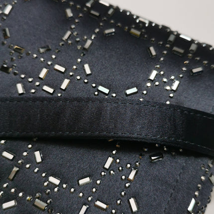 Lady Dior Mini Black Silk with Crystals Silver Hardware