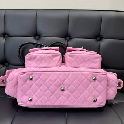 Chanel Cambon Large Pink Calfskin Leather Double Strap Handbag