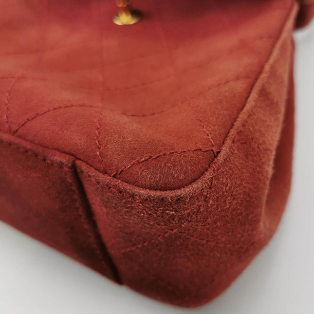 Chanel Kelly Mini 1997 -1999 Red Suede Leather Top Handle Bag