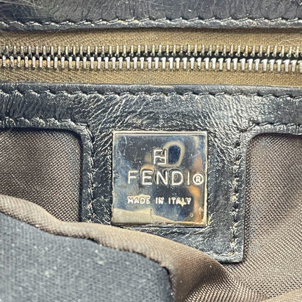 Fendi Baguette Black Print Fabric and Furry Shoulder Bag