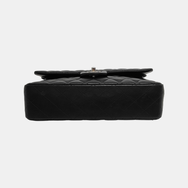 Chanel Timeless Classic Flap Medium Black Lambskin Leather Silver Hardware