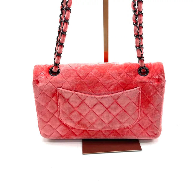 Chanel Classic Flap Medium Coral Orange Velvet Silver Hardware