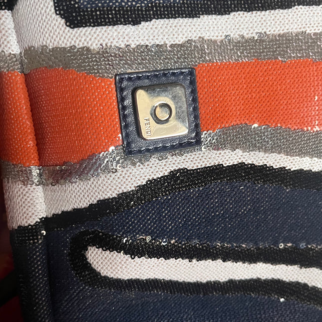 Sold FENDI Baguette Zebra-Stripe Sequin Blue Orange White