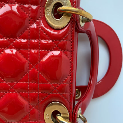 Sold Lady Dior Patent Leather Red Mini handbag with gold hardware