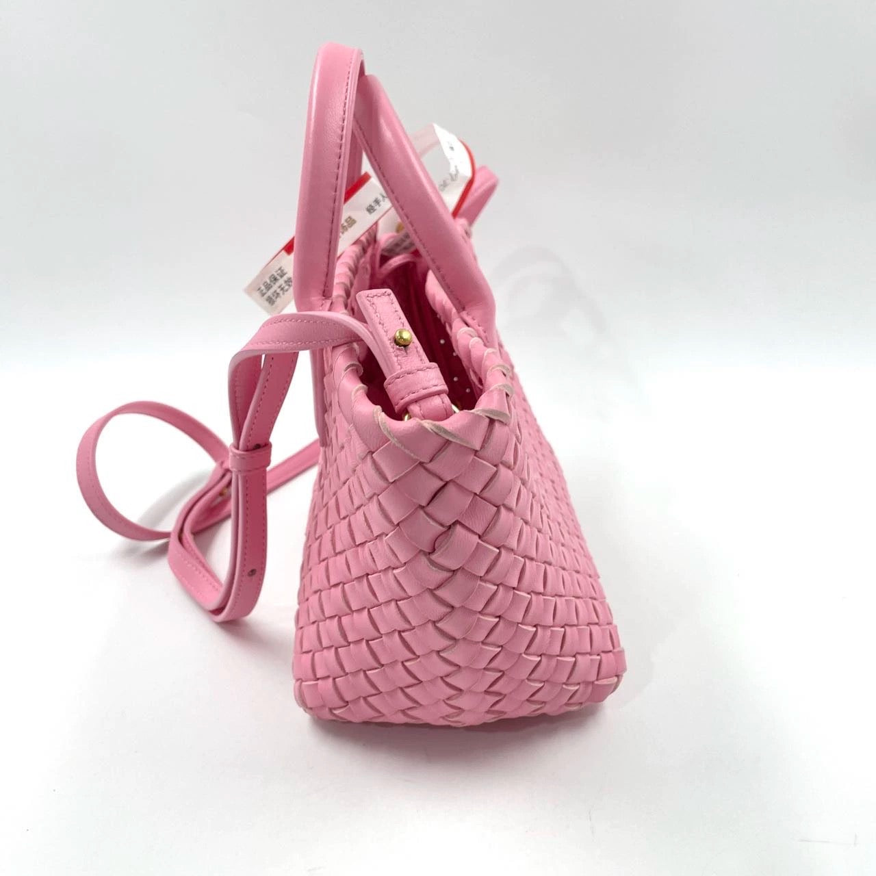 Bottega Veneta Cabat Mini Intreccio Leather Tote Bag Pink