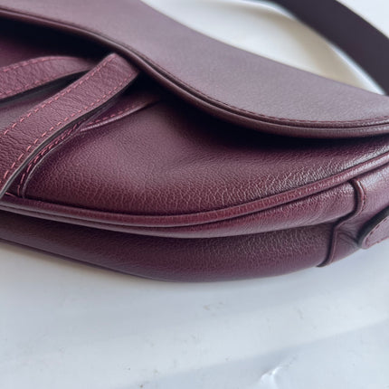 Dior Saddle Vintage Burgundy Purple Wine Calfskin Leather Gold Hardware Shoulder Bag