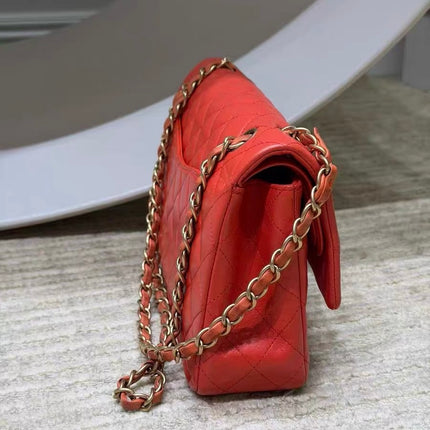 Chanel Classic Flap Medium Red Lambskin Leather with Gold Hardware