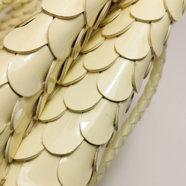 Bottega Veneta Andiamo Small Butter Yellow Fish Scale Patent Leather Handbag