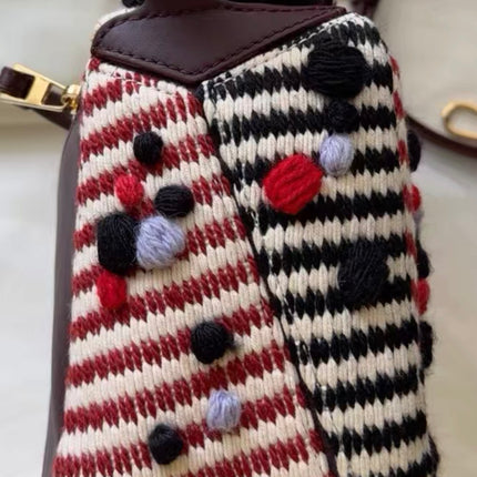 Loewe x Albers Puzzle Small Multicolor Woven Wool and Leather with Pompoms Crossbody Bag