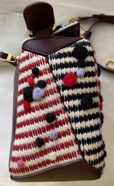 Loewe x Albers Puzzle Small Multicolor Woven Wool and Leather with Pompoms Crossbody Bag