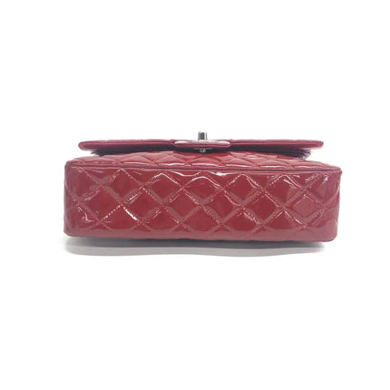 Chanel Classic Flap Medium 2012 Red Burgundy Patent Leather Silver Hardware