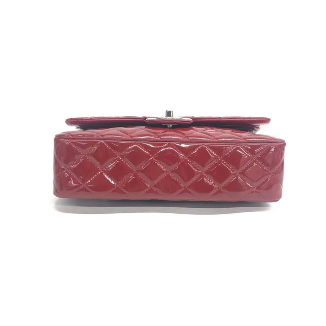 Chanel Classic Flap Medium 2012 Red Burgundy Patent Leather Silver Hardware