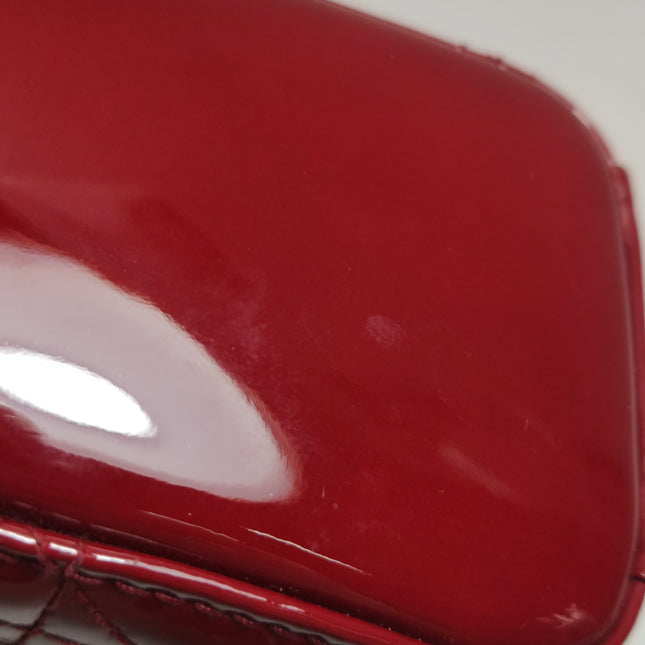 Lady Dior Mini 2019 Red Burgundy Patent Leather Gold Hardware Suede Interior Chain Strap