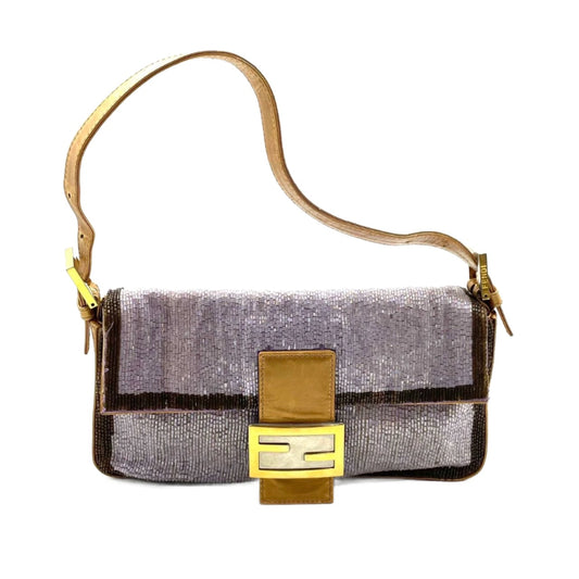 FENDI Baguette Lilac Purple Glitter beads and Gold Leather-Luxbags