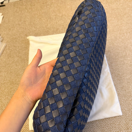 Bottega Veneta Hop Large Leather and Denim Intrecciato Navy Hobo Bag 55cm