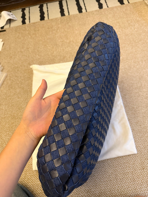 Bottega Veneta Hop Large Leather and Denim Intrecciato Navy Hobo Bag 55cm