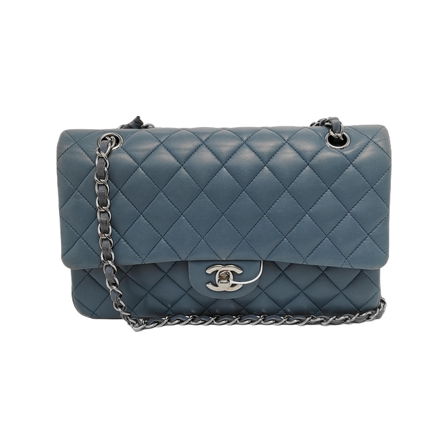 Chanel Timeless Classic Flap Medium Misty Blue Lambskin Leather Silver Hardware, 2012-Luxbags