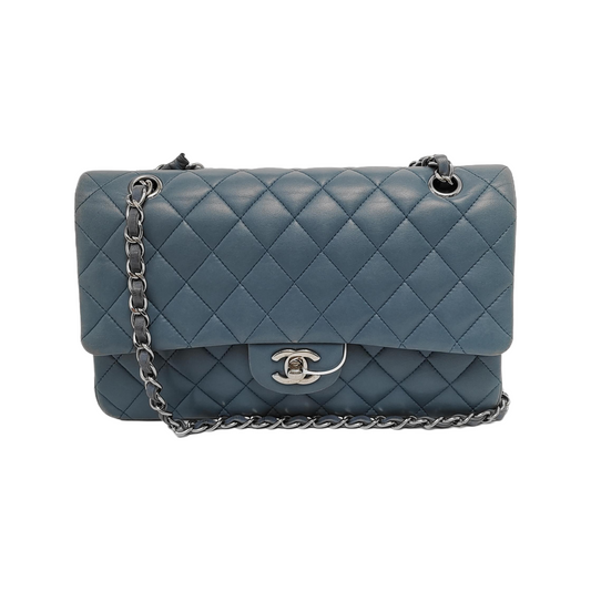 Chanel Timeless Classic Flap Medium Misty Blue Lambskin Leather Silver Hardware, 2012