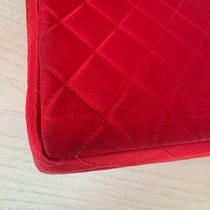 Chanel Classic Flap Medium Vintage Red Nylon Satin with 24k Gold Plated HW