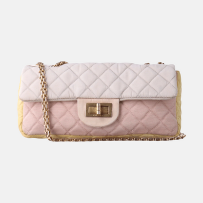 Chanel 2.55 East West Tricolor Fabric Flap Bag with Gold Chain-Luxbags