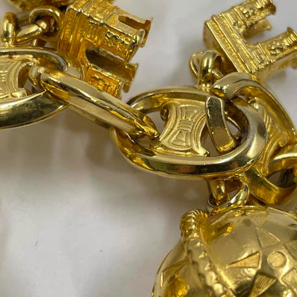 Celine 1990s Gold-tone Triomphe Planet Link Charm Bracelet